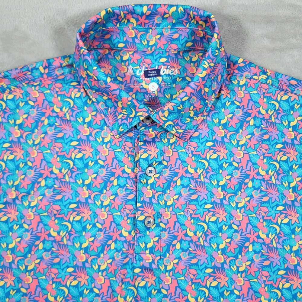 Chubbies The Tropical Bunch Performance Polo Shirt Mens Small Multicolor Floral